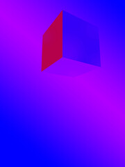Floating cube against a blue-red background