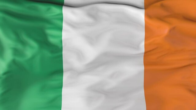 The flag of Ireland flutters in the wind. Animation 3d