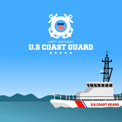 Happy birthday United States Coast Guard theme vector illustration. Suitable for Poster, Banners, background and greeting card. 