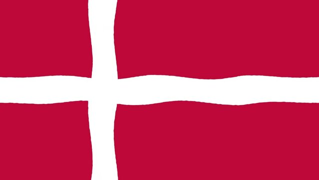 Waving Flag of Denmark, White Stripes Over Red 4K Seamless Loop Animated Background. Danish Flag Wave Motion Graphics , Cartoon Hand Drawn Style. Video for Backgrounds, Streaming and Channels.
