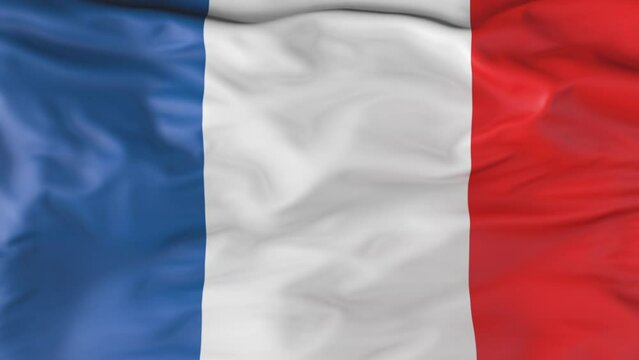 The flag of France flutters in the wind. Animation 3d