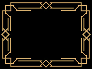 Art deco frame. Vintage linear border. Design a template for invitations, leaflets and greeting cards. Geometric golden frame. The style of the 1920s - 1930s. Vector illustration