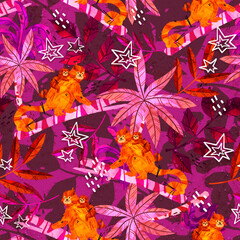 Pink Tropical Monkey - Seamless pattern