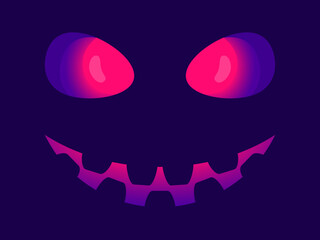 Halloween scary face with glowing eyes. Evil scary eyes carved in a pumpkin. Halloween Jack O Lantern. Design for greeting card, banner and holiday invitations. Vector illustration