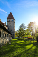 Fototapeta na wymiar City wall and Solting Tower in Old Town Tallinn 