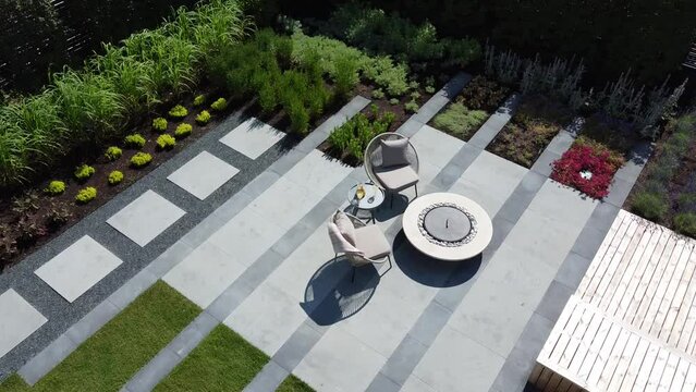 Droneshot of a garden in a country house