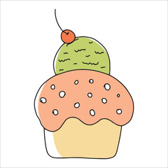 Vector illustration of ice cream in the style of a doodle.Hand-drawn sweet ice cream. Isolated on a white background