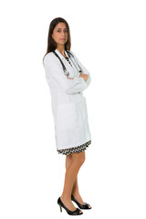 Serious Hispanic female doctor full length