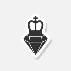 Diamond with crown sticker icon isolated on white