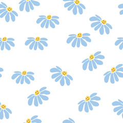 Obraz premium Groovy daisy retro seamless pattern. 70s vibe hippie ornament. Floral wallpaper.
