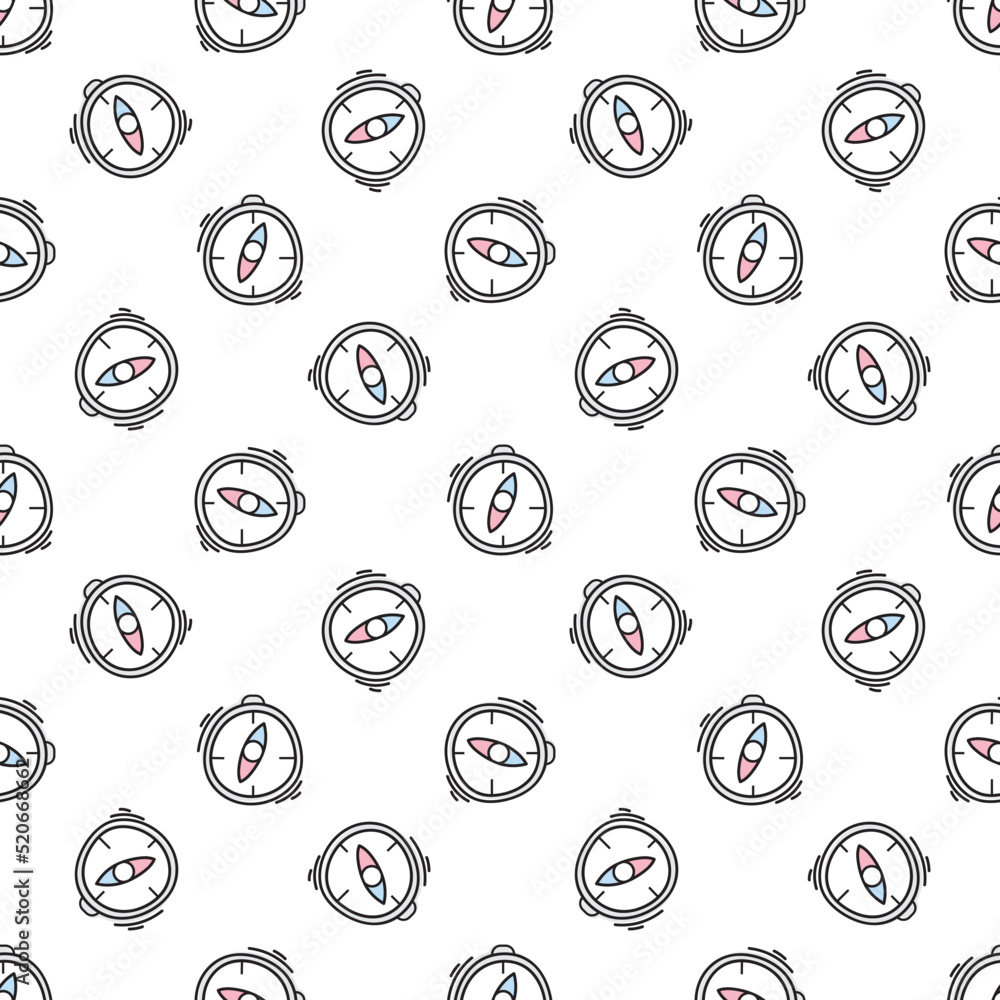 Poster compass pattern on white background outline in doodle style. cute vector pattern with compass in doo