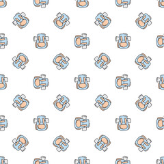 Seamless pattern with creative cute doodle backpacks on white background. Cute Doodle style. Vector image.