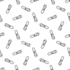 Flashlight hand drawn sketch. Seamless pattern. Cute torch seamless pattern in doodle style isolated on white.