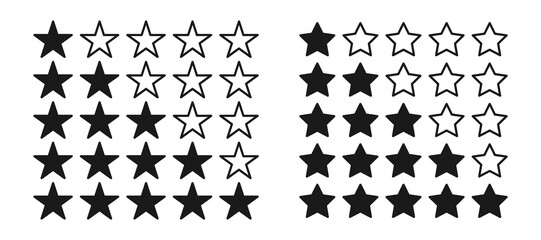 Five stars rating. Outline rating stars. Five stars rate. Outline icon. Evaluation symbol. Linear style. Stock vector illustration