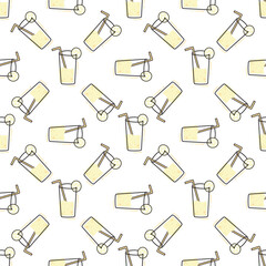 Summer seamless pattern with cocktails. Lemonade cocktail. Printing, packaging design, textiles, bedding and wallpaper.