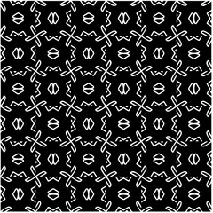 Black and white abstract geometric seamless pattern with wavy shapes, and curved lines. Simple monochrome texture. Op art graphic background. Repeat design for decor, cover, print.