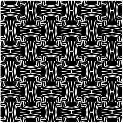 Black and white abstract geometric seamless pattern with wavy shapes, and curved lines. Simple monochrome texture. Op art graphic background. Repeat design for decor, cover, print.