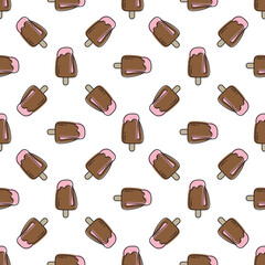 Ice cream seamless pattern on white background. Ice cream doodle illustration background . Assorted Ice Cream for print, add, card and textile