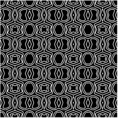 Black and white abstract geometric seamless pattern with wavy shapes, and curved lines. Simple monochrome texture. Op art graphic background. Repeat design for decor, cover, print.