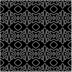 Black and white abstract geometric seamless pattern with wavy shapes, and curved lines. Simple monochrome texture. Op art graphic background. Repeat design for decor, cover, print.