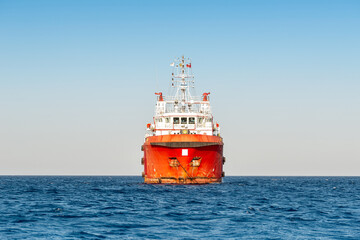 Front view of Offshore Supply Ship in Mediterranean sea