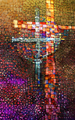 colorful cross pair mosaic vertical format made in part using A.I.