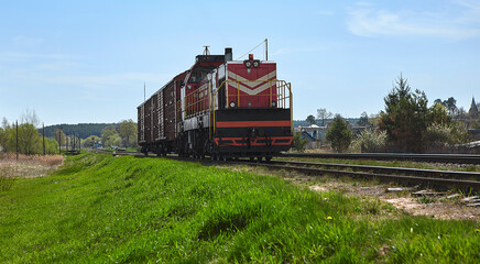 Industrial railway train wheel technology close up perspective concept background.
