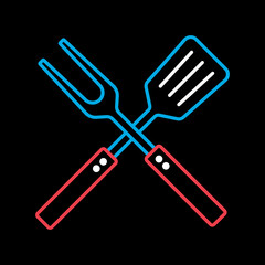 Big fork and spatula vector icon. Kitchen appliance