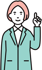 ビジネス_人物_女性_スーツ_上半身_指差しポーズ_左手