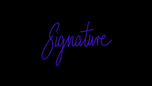 Eine Unterschrift "Signatur" auf einem Alphakanal. Animation eines Schriftzugs.
