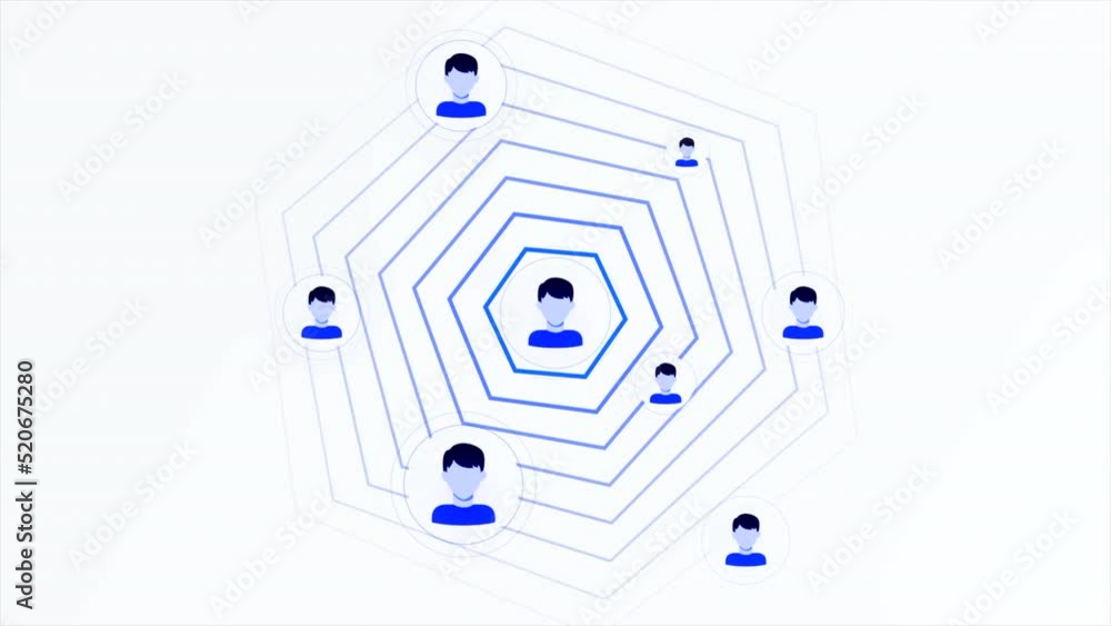 Poster white background. motion.purple and blue lines appearing in the internet network in which people are
