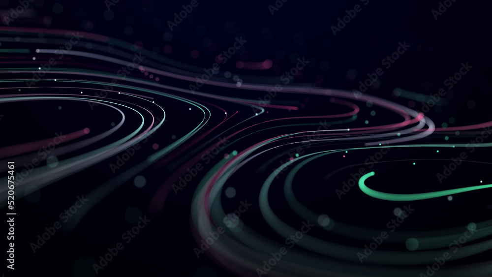 Poster abstract digital background from rounded colored lines. information flow space. big data visualizati