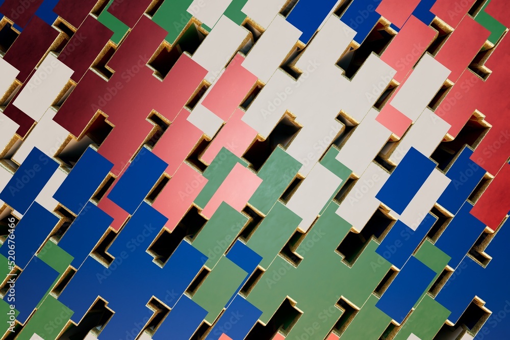 Poster abstract background. patterns of randomly arranged multi-colored cubes. 3d illustration. 3d render