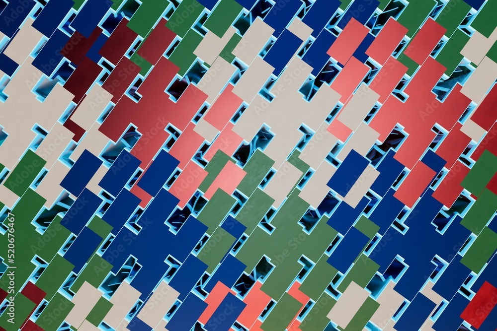 Poster abstract background. patterns of randomly arranged multi-colored cubes. 3d illustration. 3d render