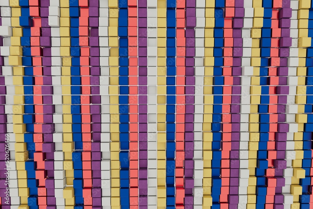 Poster abstract background. patterns of multi-colored cubes arranged in lines by color. 3d illustration. 3d