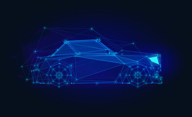 3d car. Futuristic low poly fast machine vector illustration