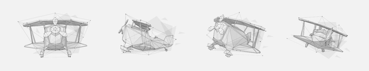 3d airplane. Geometric low poly small aircraft vector illustration set
