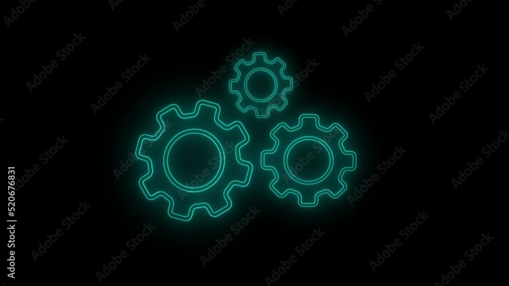 Poster gears icon animated isolated on black background.icon to improve project and explainer video. 4k vid