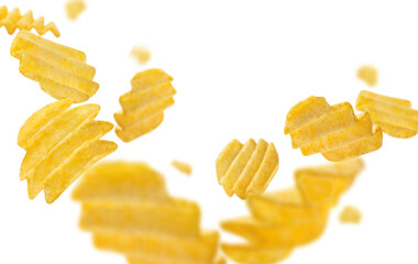 Flying chips, isolated on white background