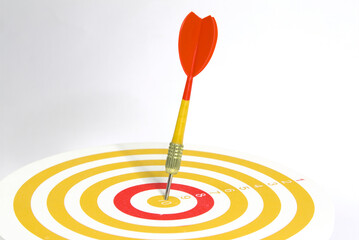 Close up  yellow darts target on bullseye background,  .