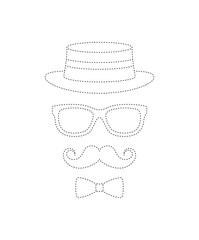 Mustache, Bow Tie, Hat, and Glasses tracing worksheet for kids