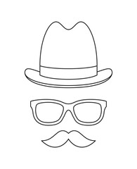 Coloring page with Mustache, Hat, and Glasses for kids