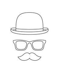 Coloring page with Mustache, Hat, and Glasses for kids