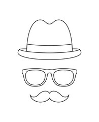 Coloring page with Mustache, Hat, and Glasses for kids