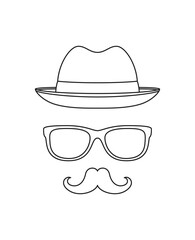 Coloring page with Mustache, Hat, and Glasses for kids