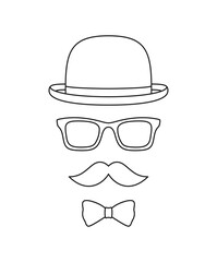Mustache, Bow Tie, Hat, and Glasses tracing worksheet for kids