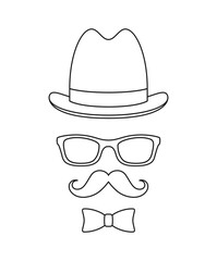 Mustache, Bow Tie, Hat, and Glasses tracing worksheet for kids