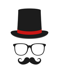 Mustache, Hat, and Glasses isolated on white background