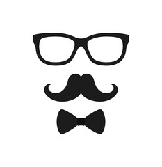 Mustache, Bow Tie, and Glasses isolated on white background