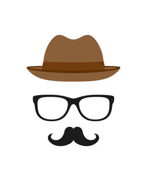 Mustache, Hat, and Glasses isolated on white background